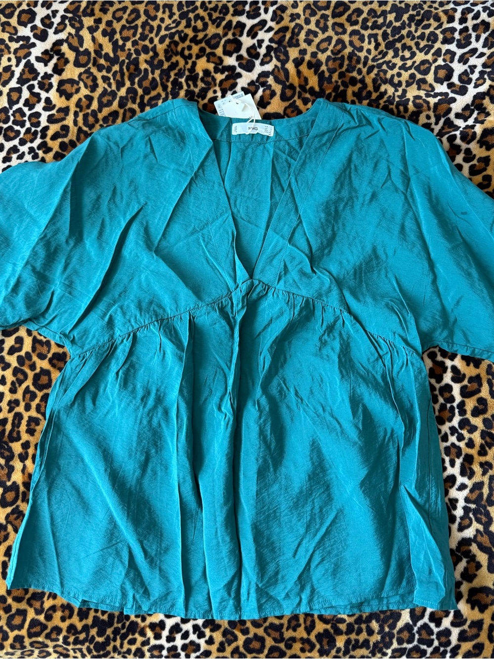 Mango Teal V-Neck Blouse Top